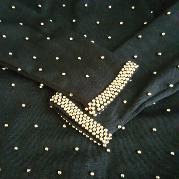 Vintage Hand Beaded Deep V Gold Black Dress 6 - Picture 6 of 13